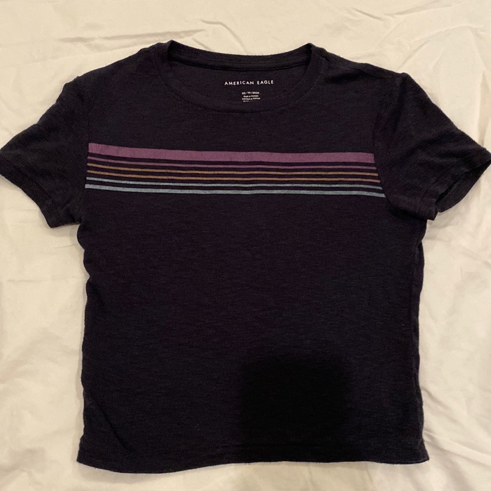 american eagle navy striped fitted crop top